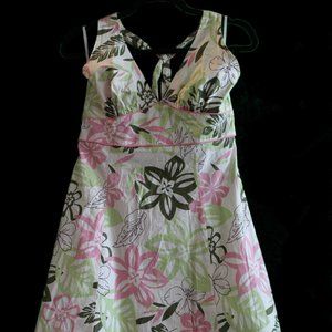 Pink and green floral print halter top dress- Size 11